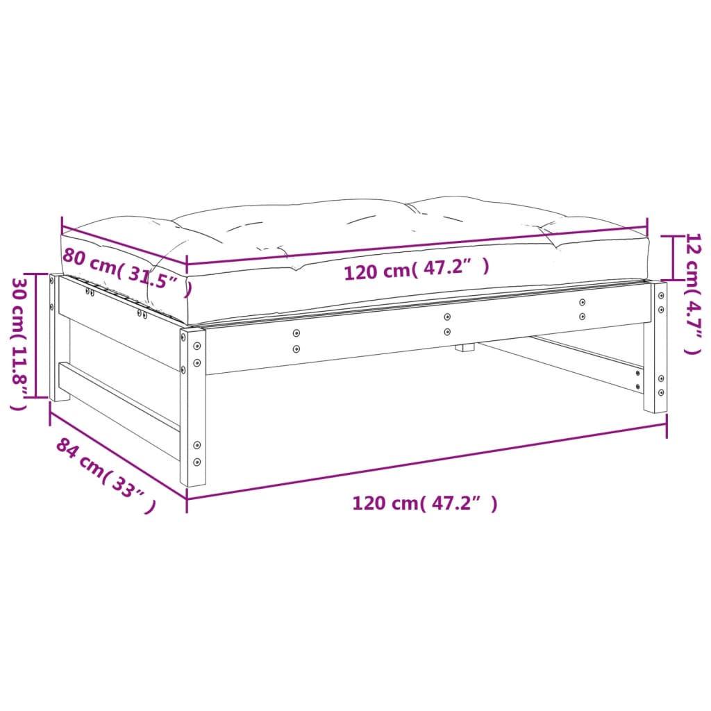 Repose-pied de jardin 120x80 cm bois de pin massif