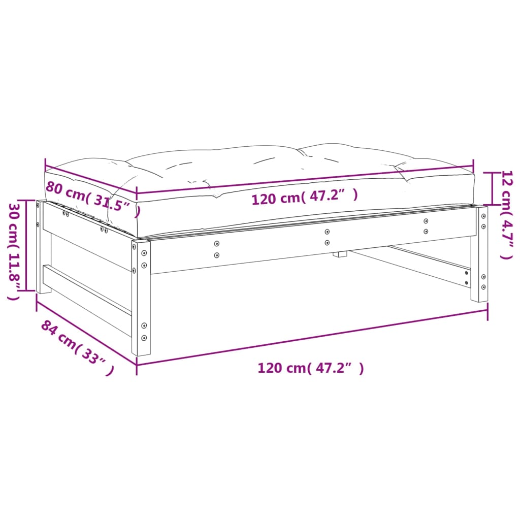 Repose-pied de jardin 120x80 cm noir bois de pin massif