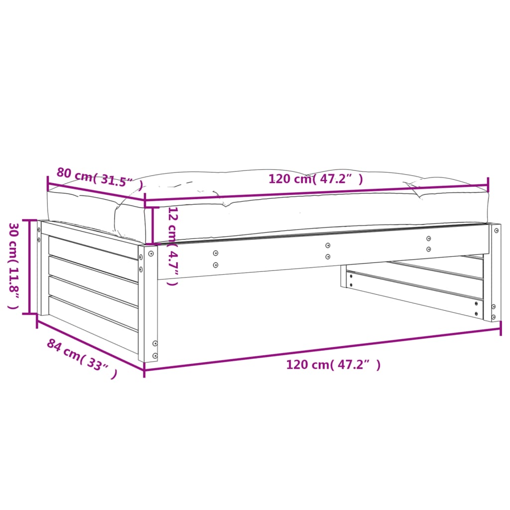 Repose-pied de jardin 120x80 cm blanc bois de pin massif