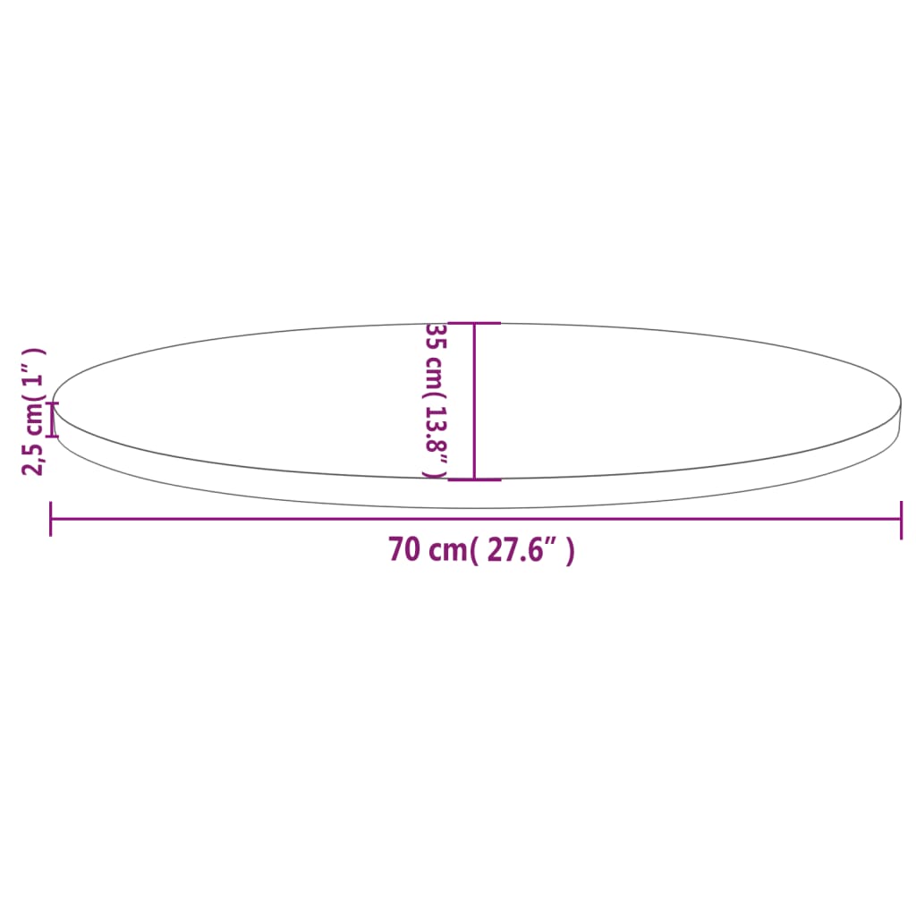 Table top 70x35x2.5 cm solid pine wood oval