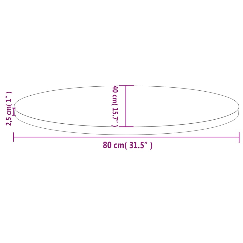 White table top 80x40x2.5 cm solid pine wood oval