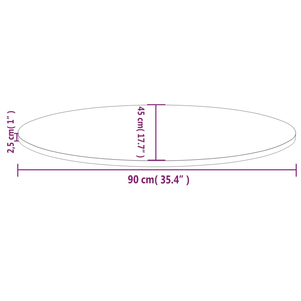 Table top 90x45x2.5 cm solid pine wood oval