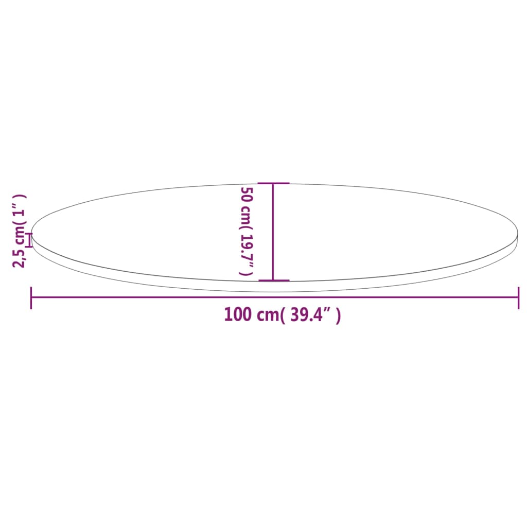 Table top 100x50x2.5 cm solid pine wood oval