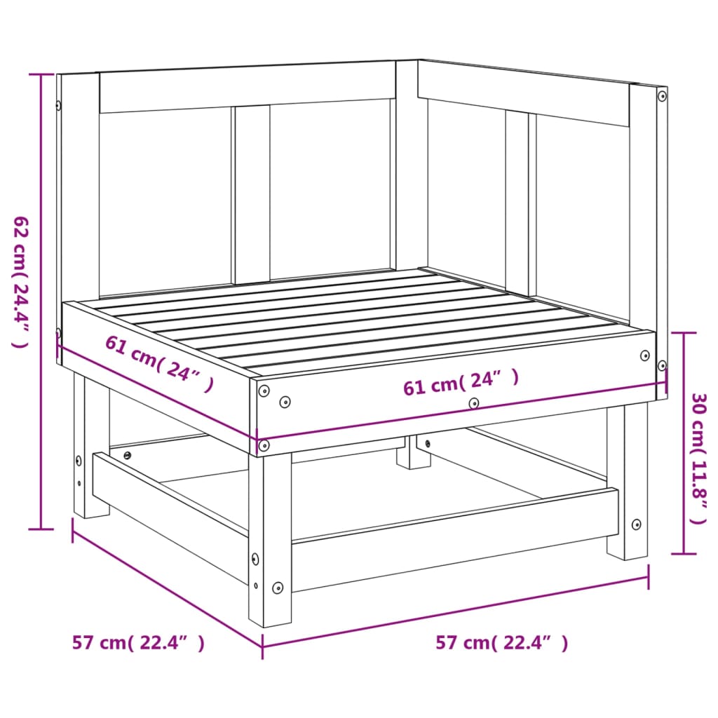 Graues Gartenecksofa aus massivem Kiefernholz