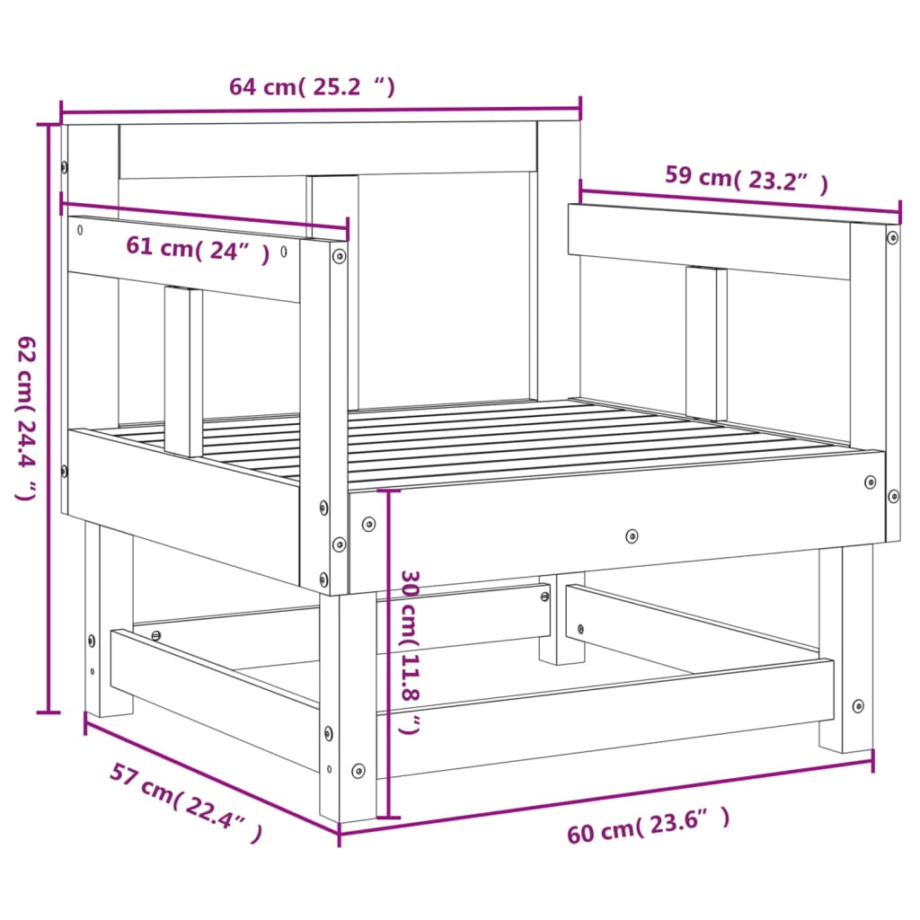 Gartenstühle 2er-Set aus massivem Kiefernholz