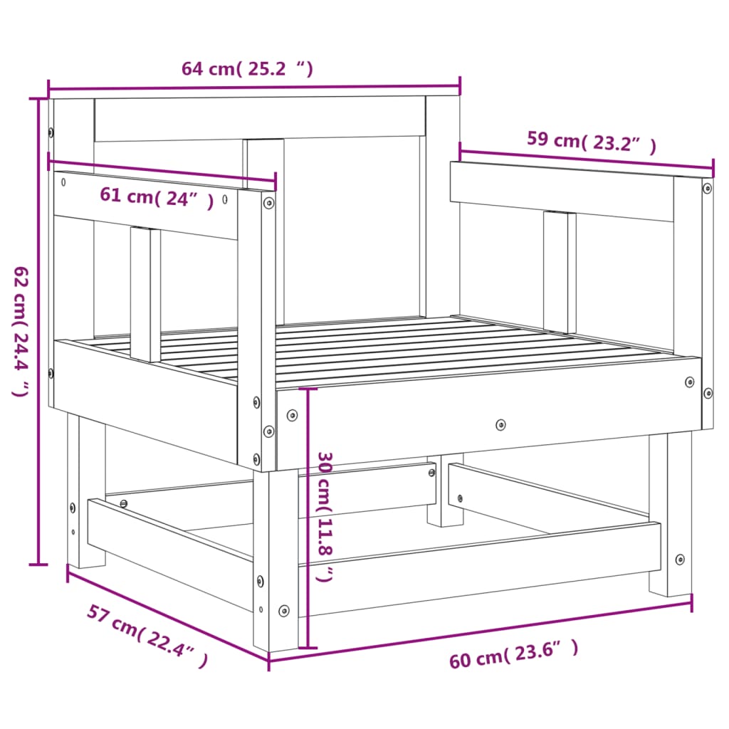 Gartenstühle 2er-Set aus weißem massivem Kiefernholz