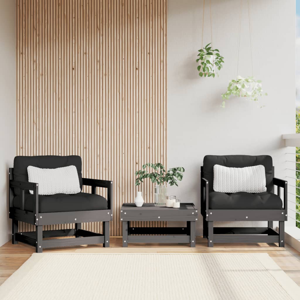 Garden chairs set of 2 gray solid pine wood