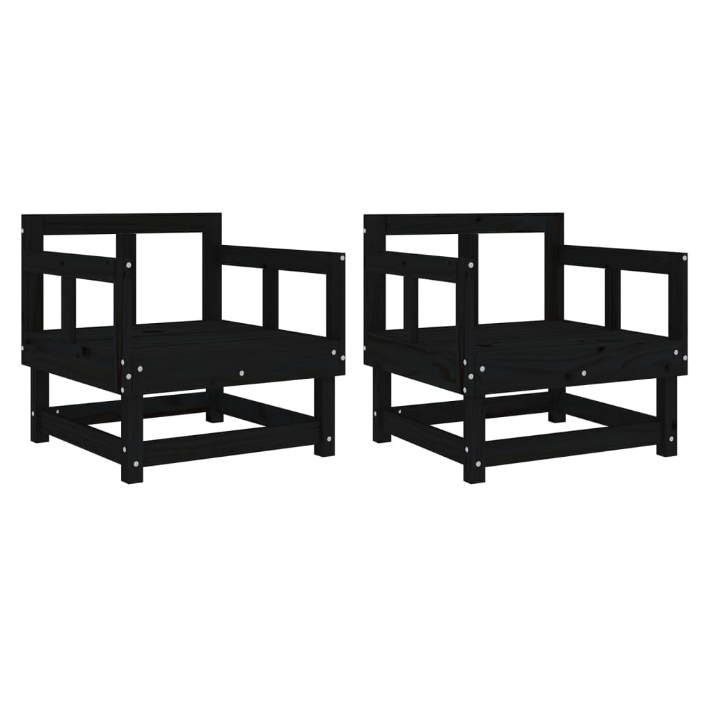 Garden chairs set of 2 black solid pine wood