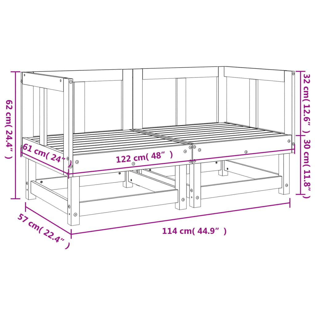 Garten-Ecksofas, 2 Stück, graues massives Kiefernholz