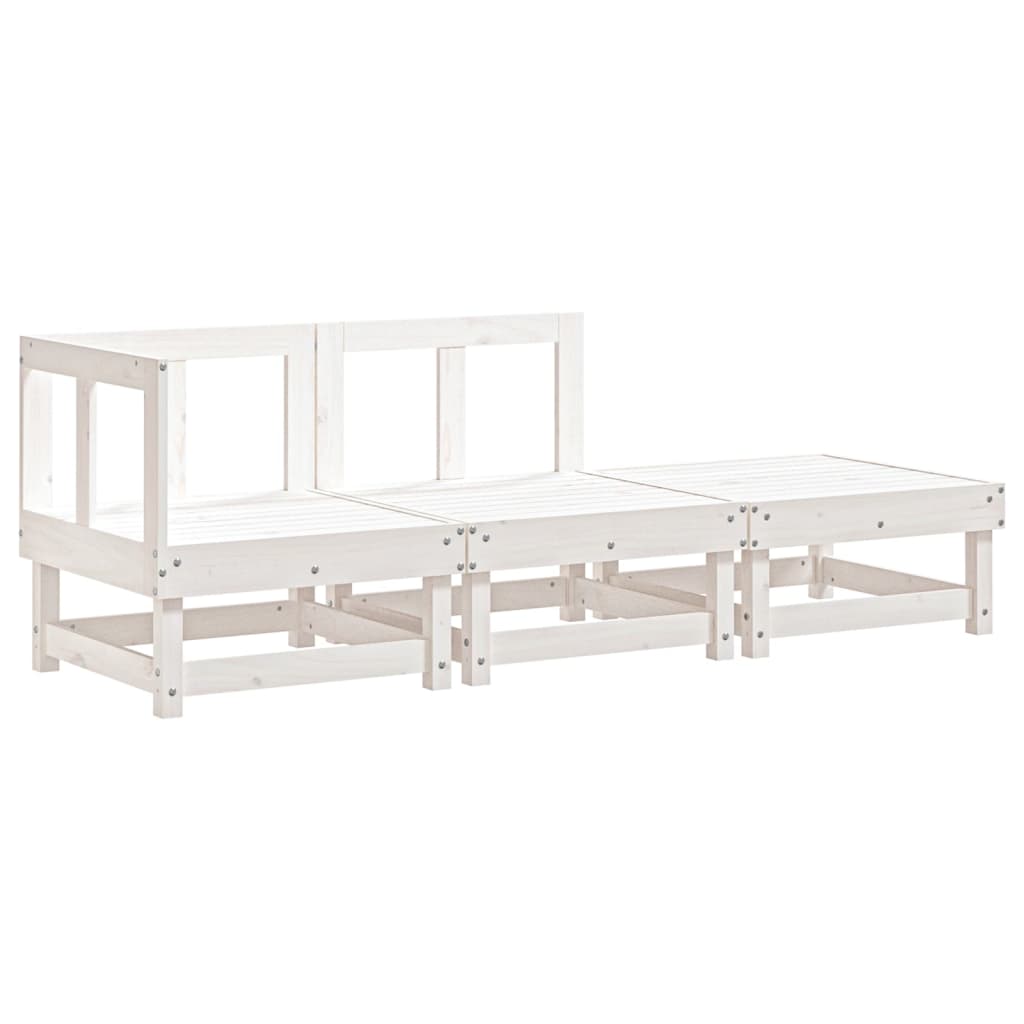 Salon de jardin 3 pcs blanc bois massif de pin