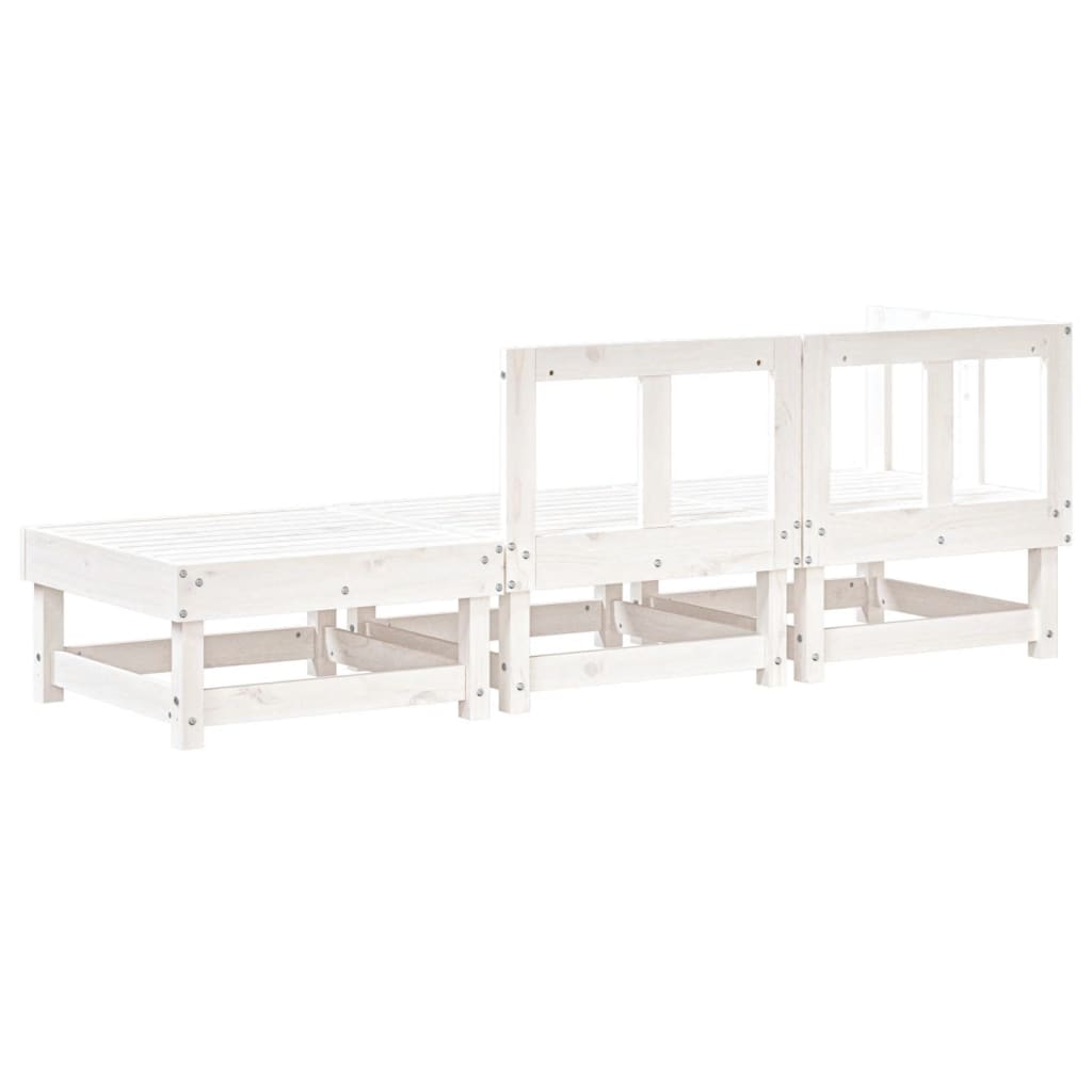 Salon de jardin 3 pcs blanc bois massif de pin