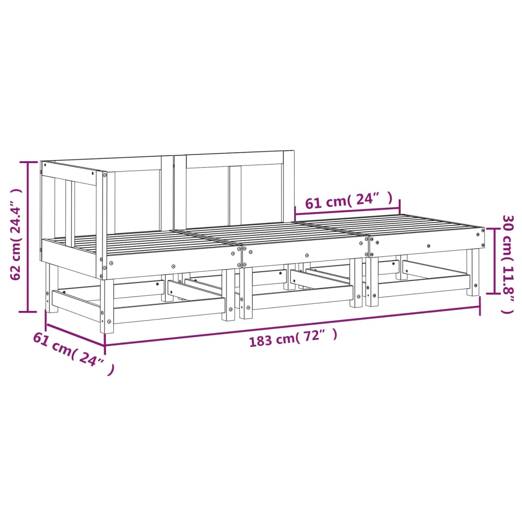 Salon de jardin 3 pcs blanc bois massif de pin