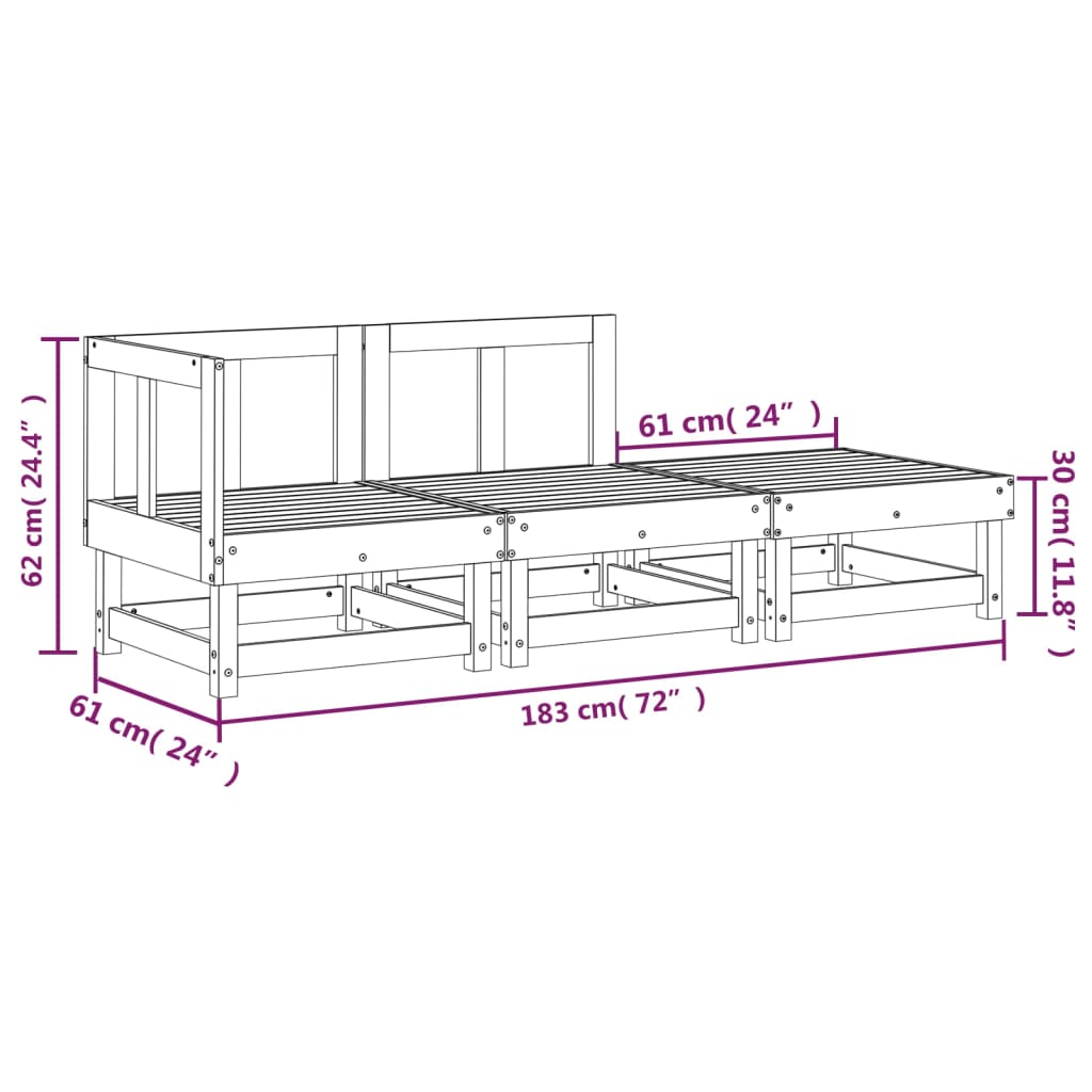 Salon de jardin 3 pcs gris bois massif de pin