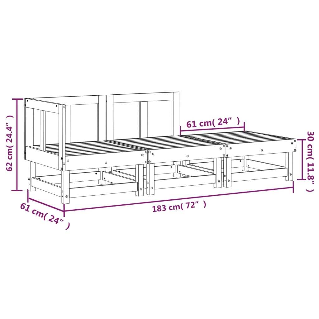 Salon de jardin 3 pcs bois massif douglas