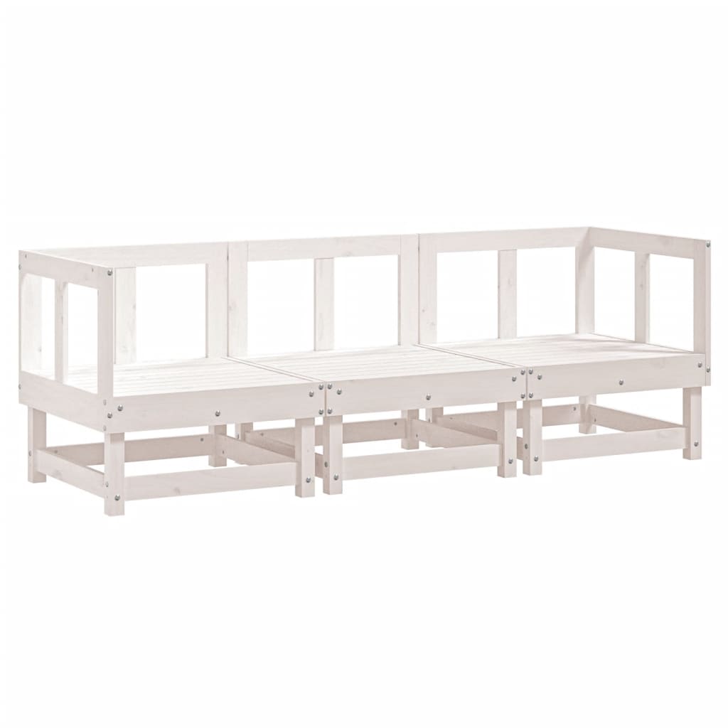 Salon de jardin 3 pcs blanc bois massif de pin