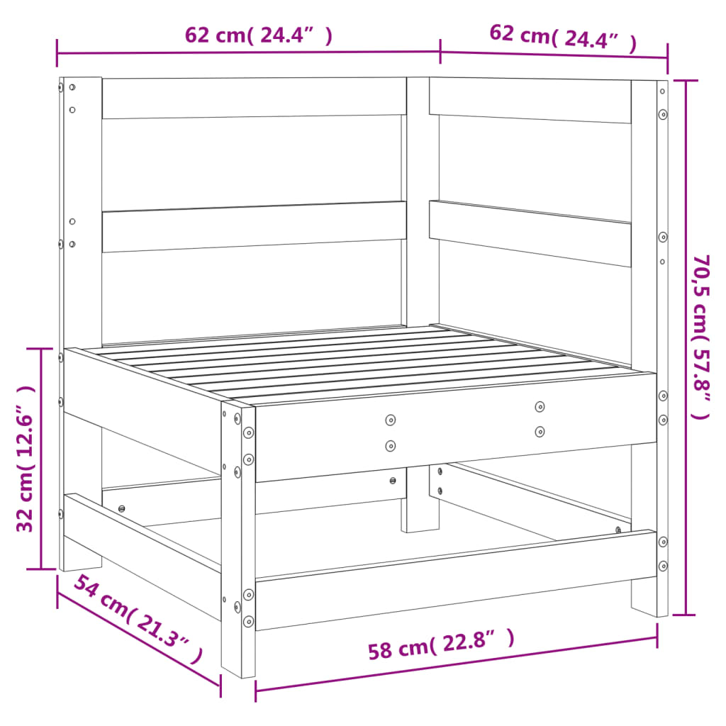 Graues Gartenecksofa aus massivem Kiefernholz