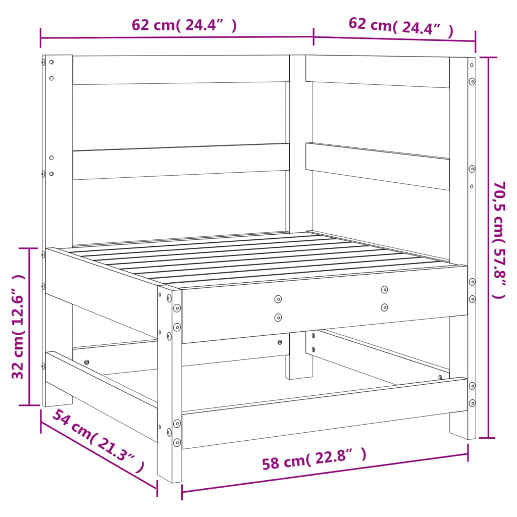 Canapé d'angle de jardin marron miel bois de pin solide