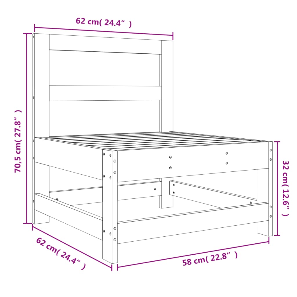 Zentrales schwarzes Gartensofa aus massivem Kiefernholz