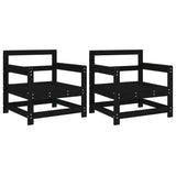 Garden chairs set of 2 black solid pine wood