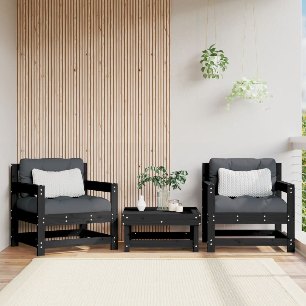 Garden chairs set of 2 black solid pine wood