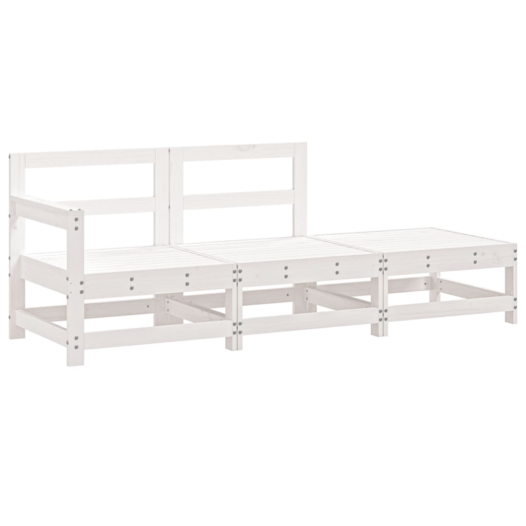 Salon de jardin 3 pcs blanc bois massif de pin