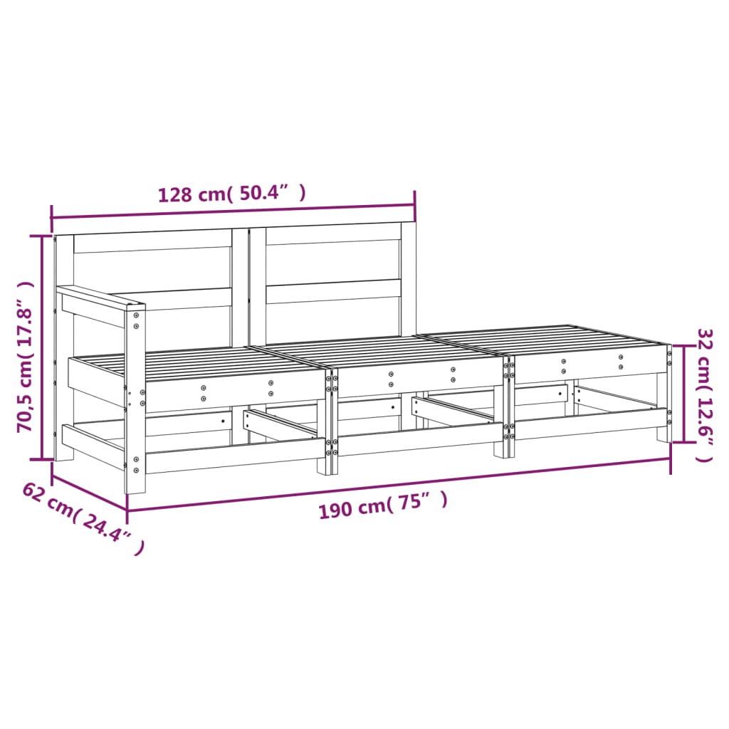 Salon de jardin 3 pcs gris bois massif de pin