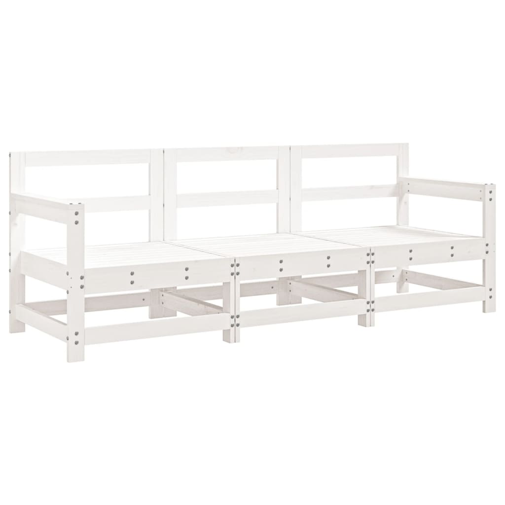 Salon de jardin 3 pcs blanc bois massif de pin