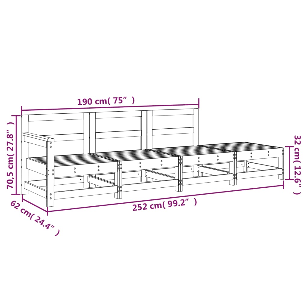 Salon de jardin 4 pcs blanc bois de pin massif