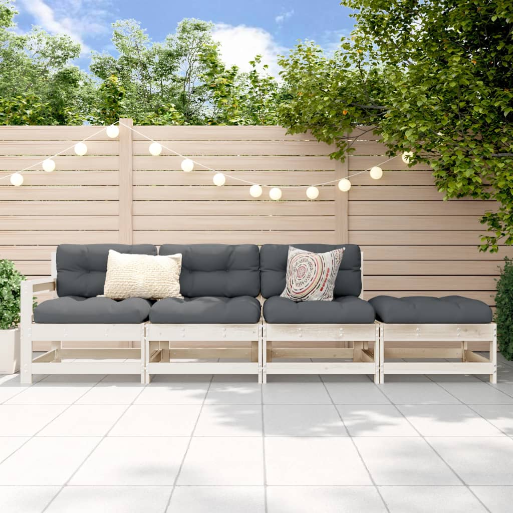 Salon de jardin 4 pcs blanc bois de pin massif