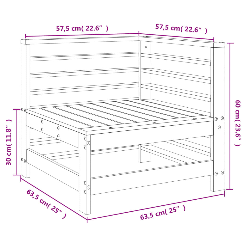 Graues Gartenecksofa aus massivem Kiefernholz