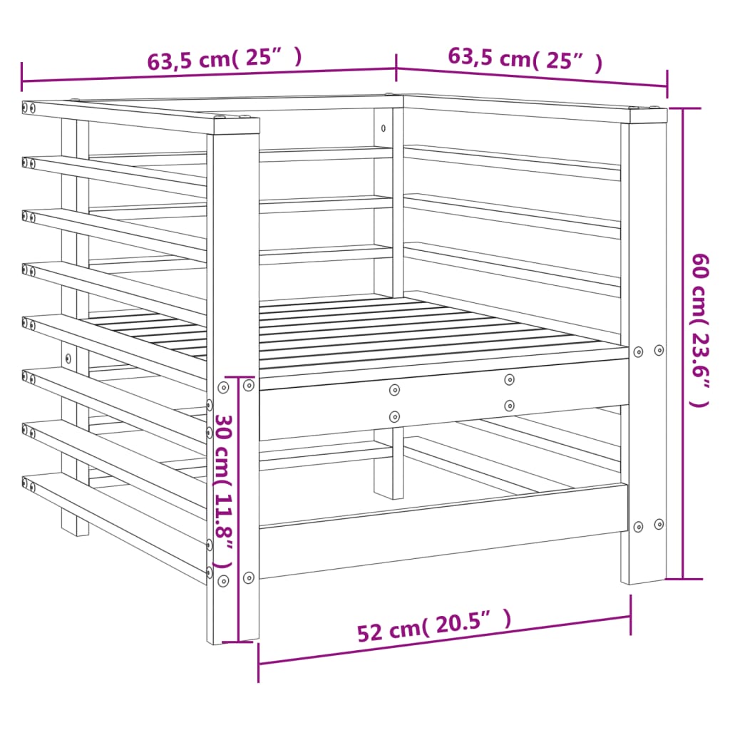 Gartenstühle 2er-Set aus schwarzem massivem Kiefernholz