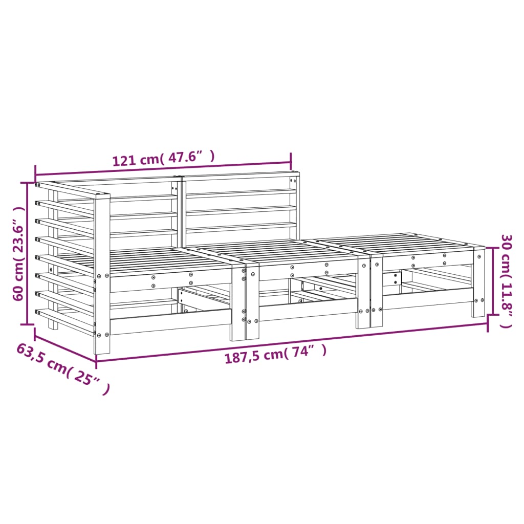 Salon de jardin 3 pcs bois massif douglas