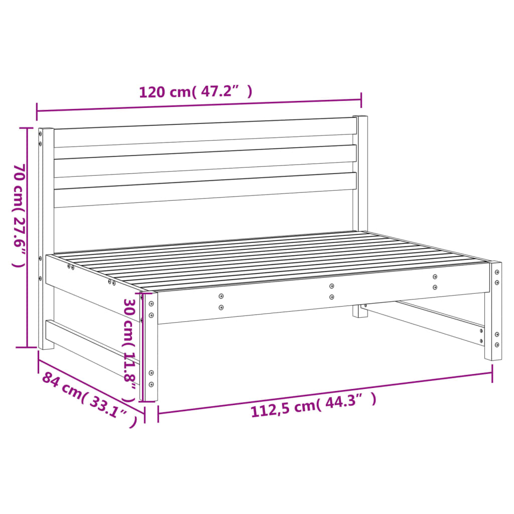 Canapé central de jardin marron miel 120x80 cm bois pin massif