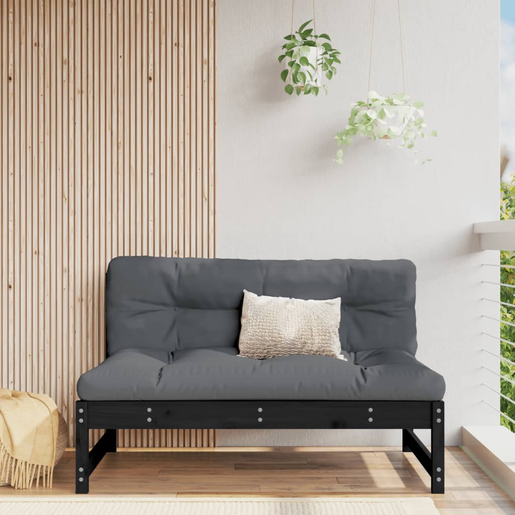 Zentrales schwarzes Gartensofa 120x80 cm aus massivem Kiefernholz