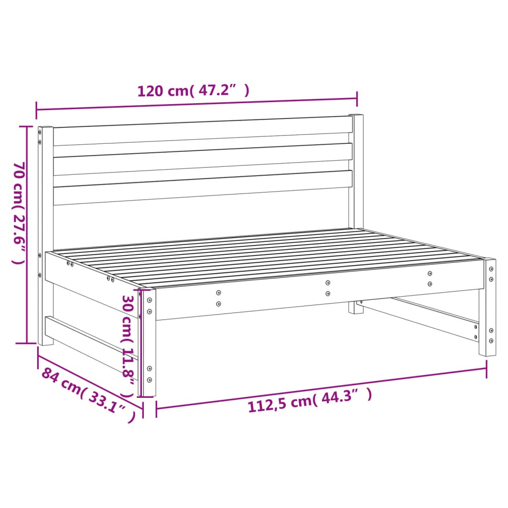 Zentrales Gartensofa 120x80 cm aus massivem Douglas-Holz