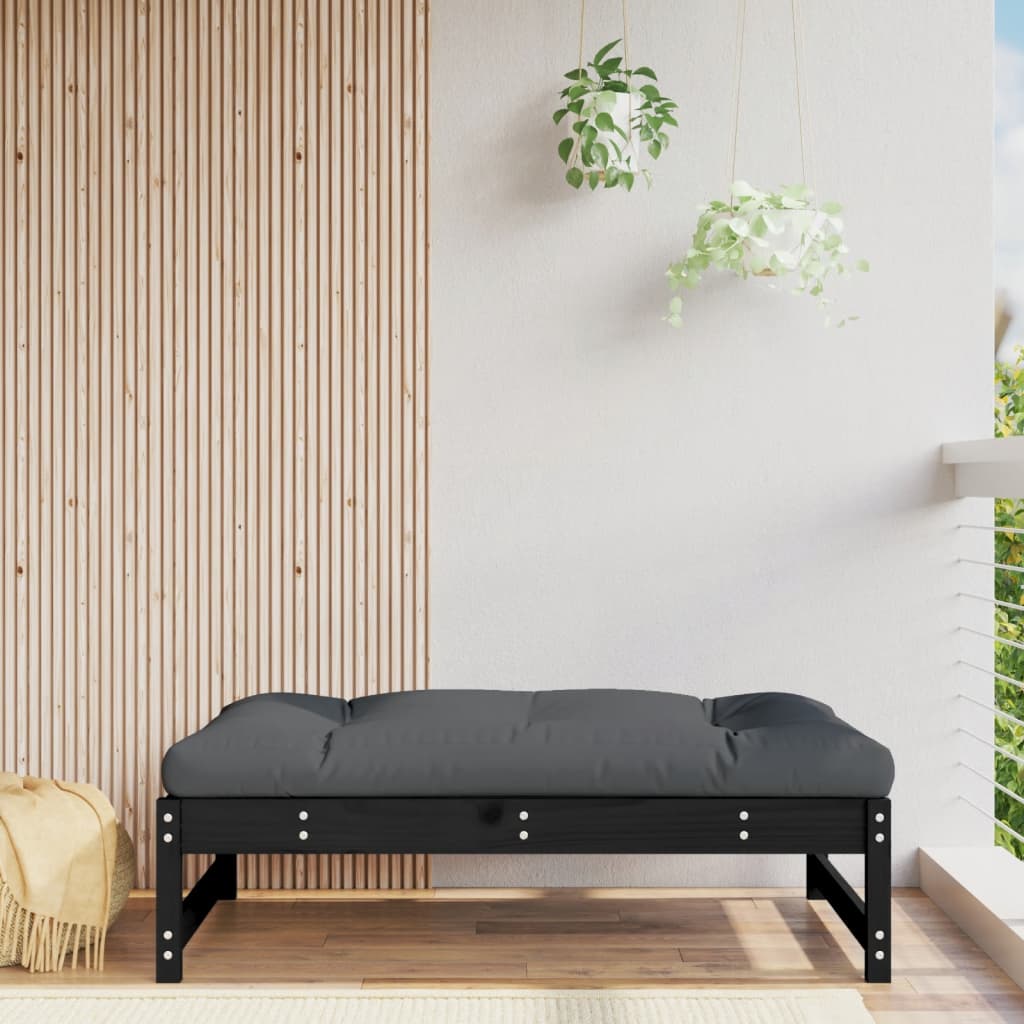 Repose-pied de jardin 120x80 cm noir bois de pin massif