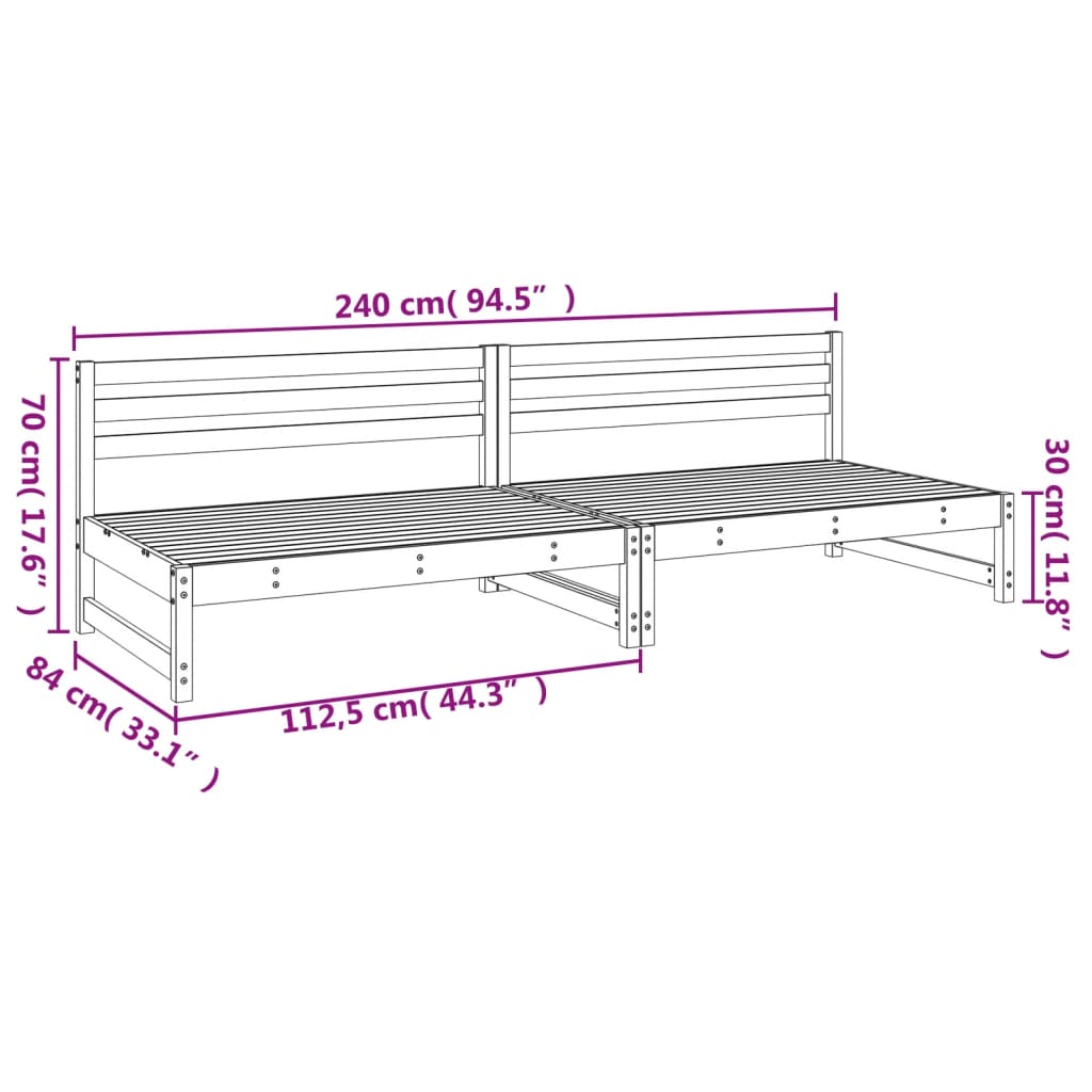 Canapés centraux de jardin 2pcs blanc 120x80 cm bois pin massif