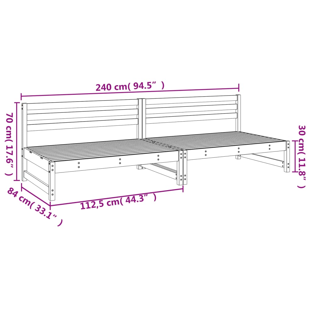 2 pcs central garden sofas grey 120x80 cm solid pine wood