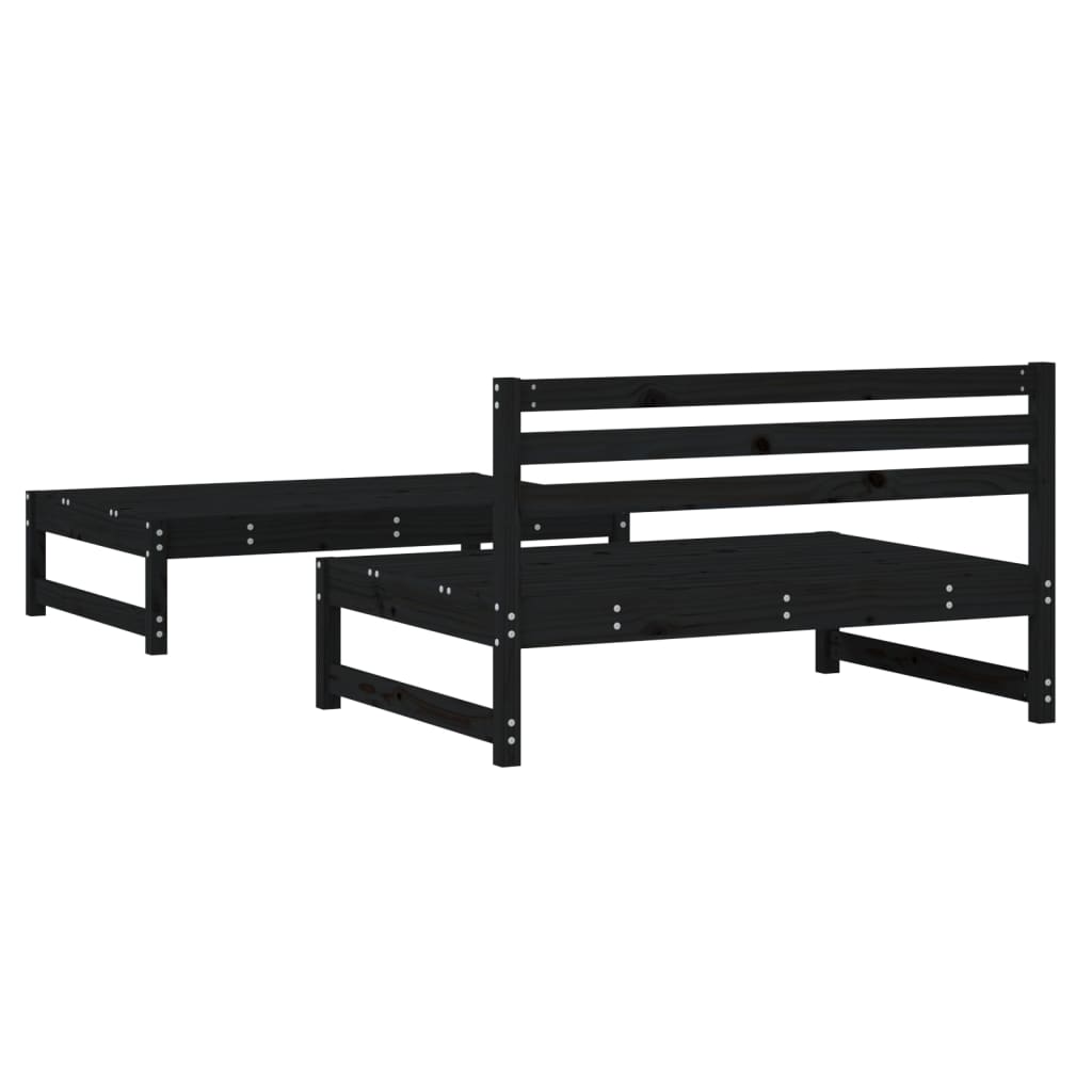 Salon de jardin 2 pcs noir bois massif de pin