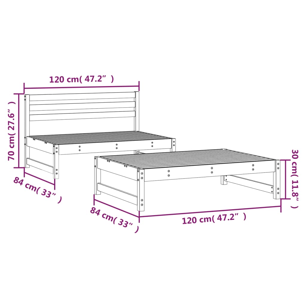 Salon de jardin 2 pcs bois massif douglas