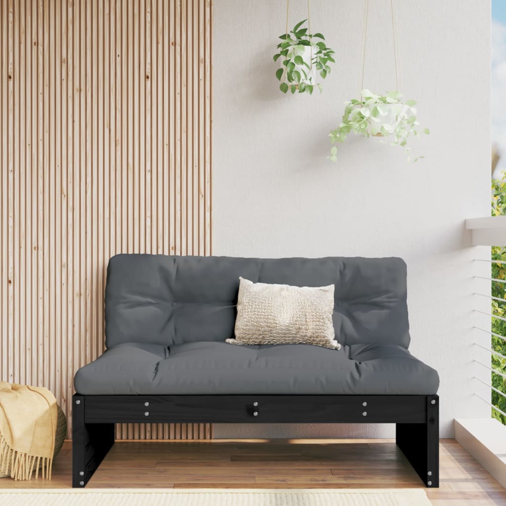 Black central garden sofa 120x80 cm solid pine wood