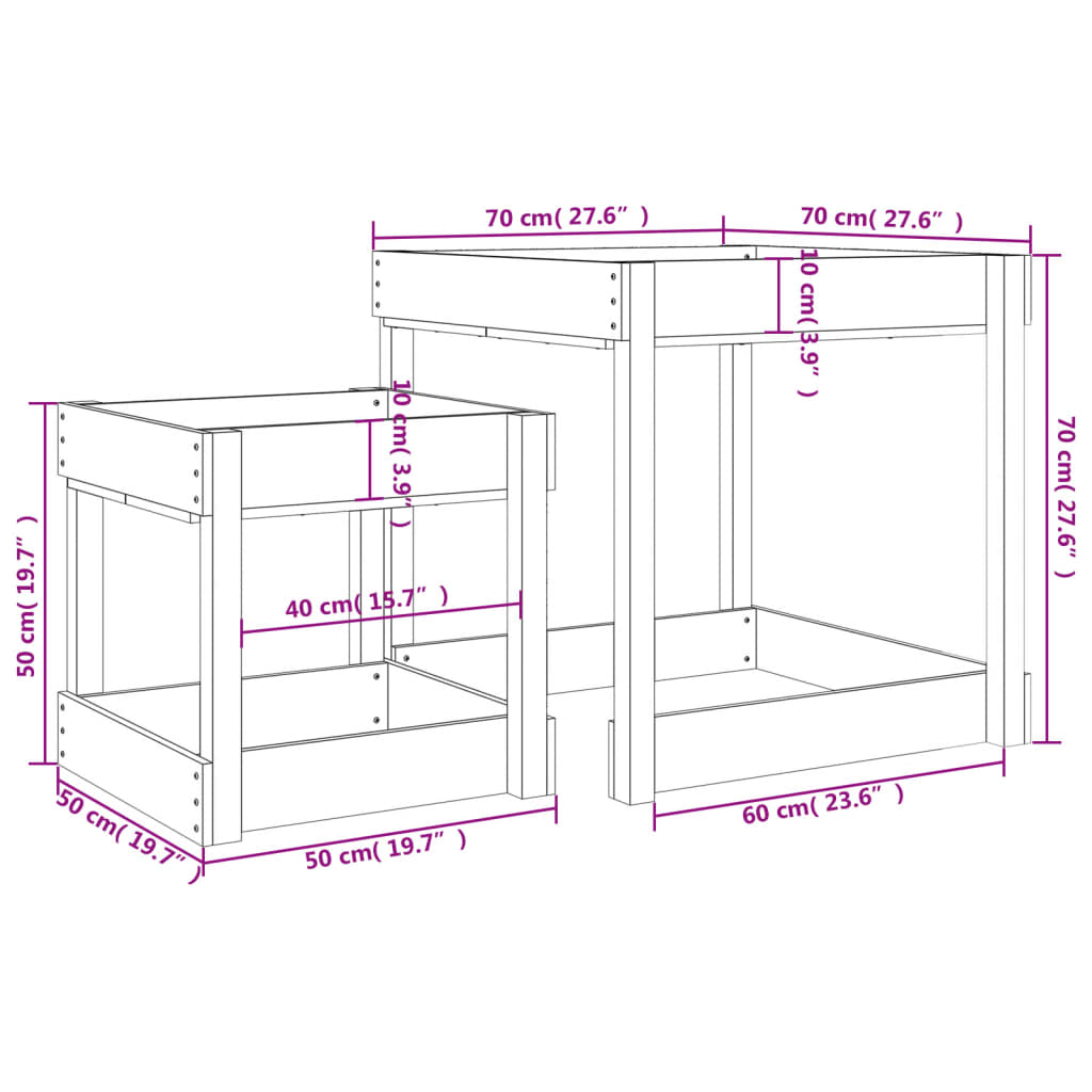 Tables à sable 2 pcs blanc bois de pin massif