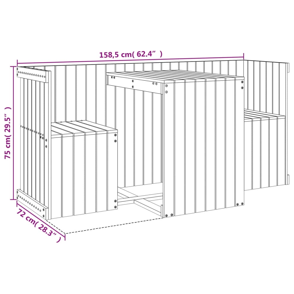 2-seater balcony set made of solid pine wood