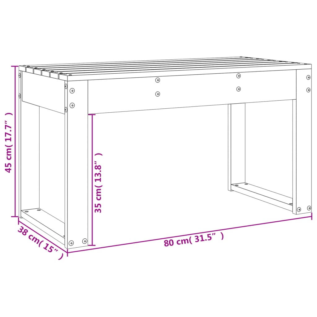 Banc de jardin blanc 80x38x45 cm bois massif de pin