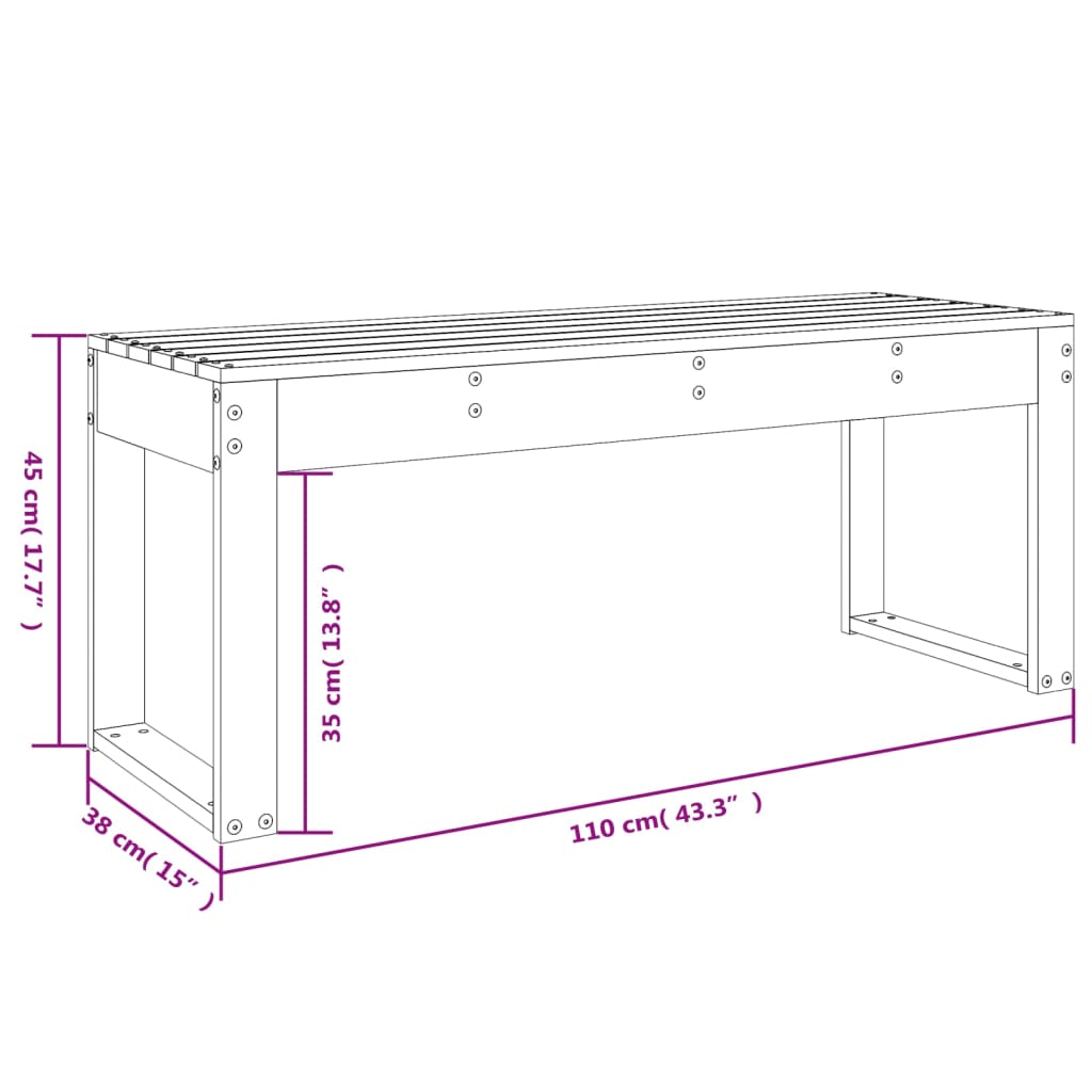 Graue Gartenbank 110x38x45 cm aus massivem Kiefernholz