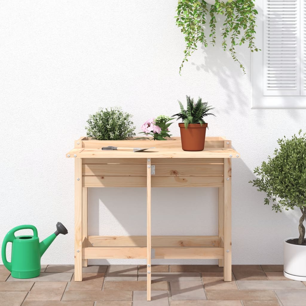 Jardinière avec dessus de table pliable bois de pin massif