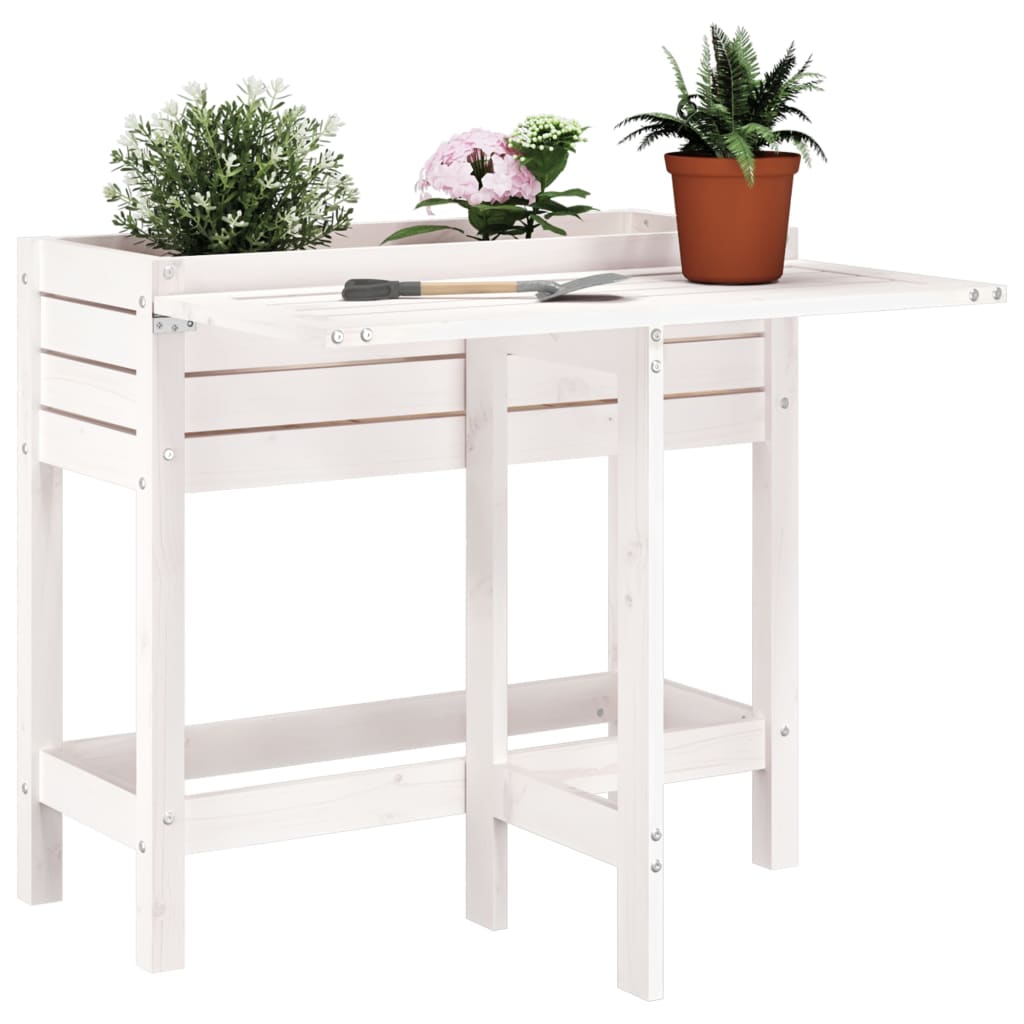 Jardinière de jardin avec plateau pliant blanc bois pin massif