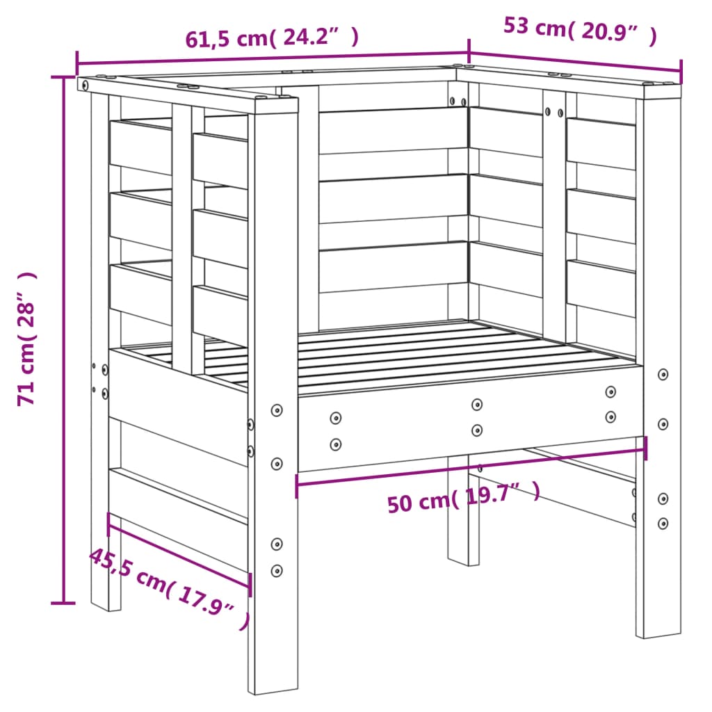 Gartenstühle 2er-Set 61,5x53x71 cm aus massivem Kiefernholz