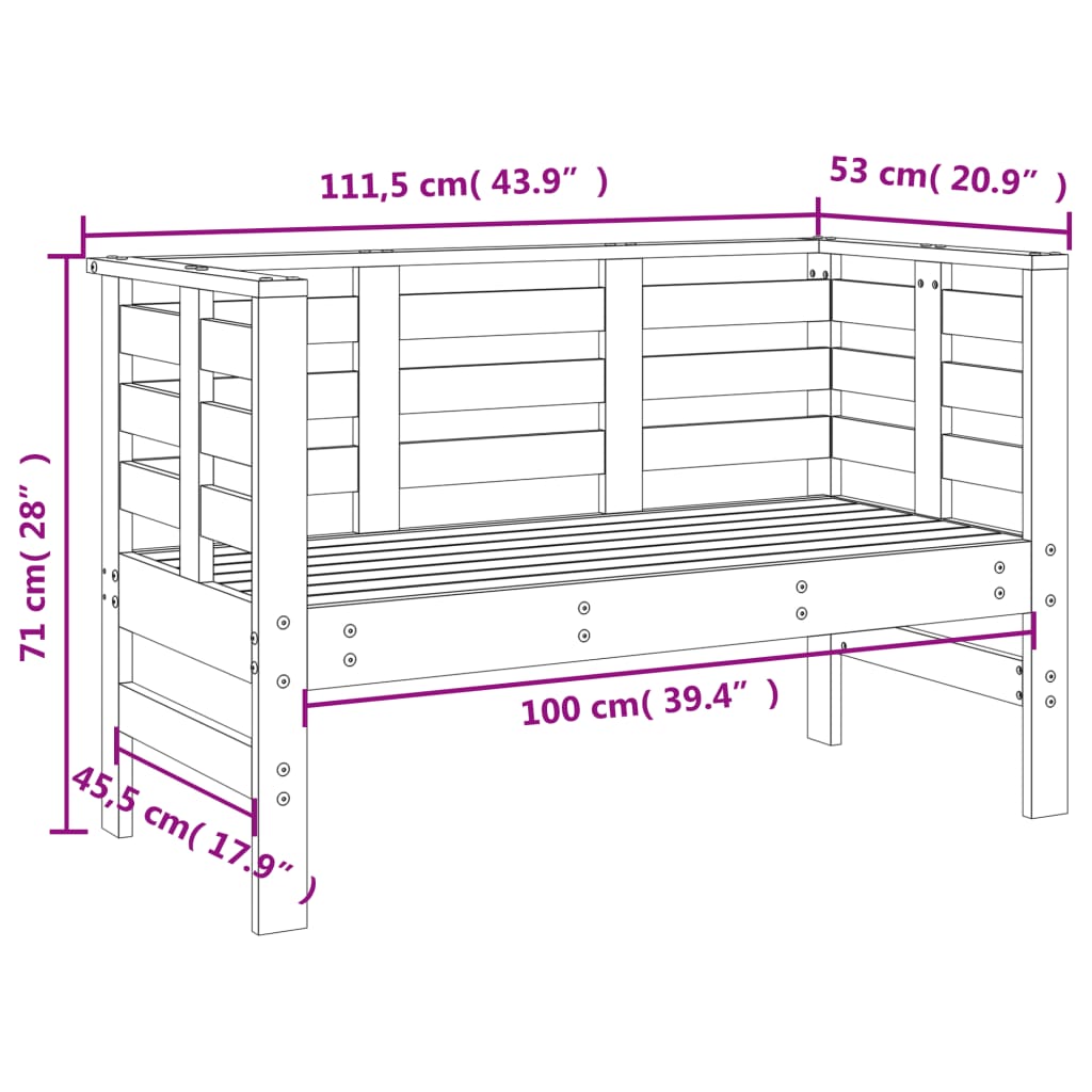 Banc de jardin noir 111,5x53x71 cm bois massif de pin