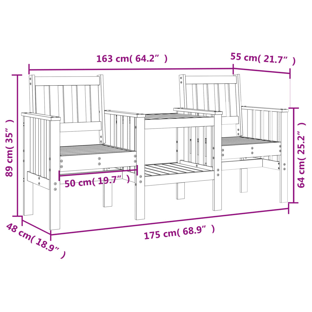 Banc de jardin avec table 2 places bois de pin massif